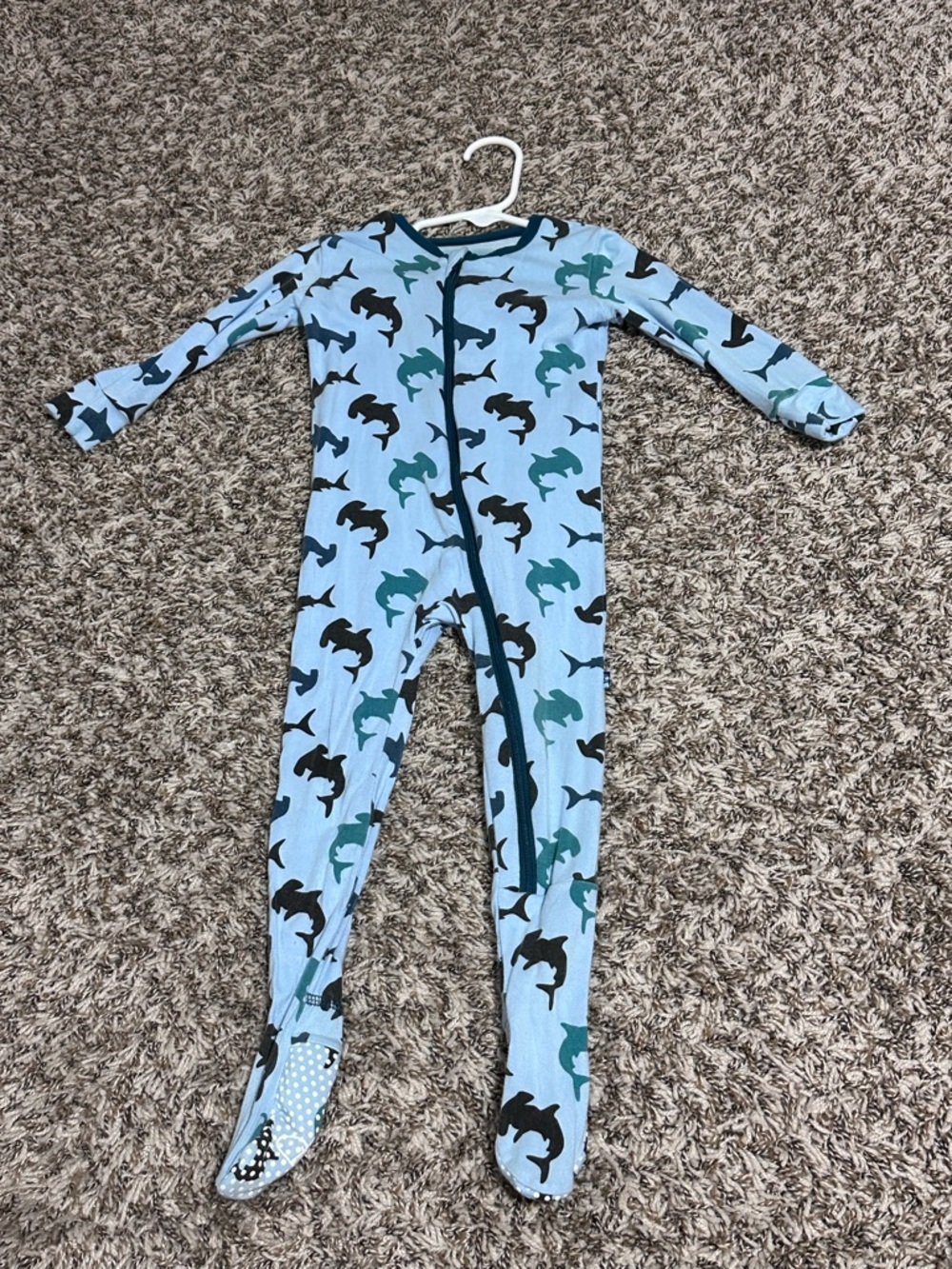 Kickee Pants Light Blue Shark Print Zip Footed One-Piece